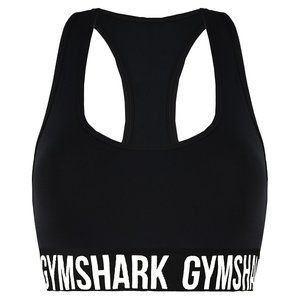 Gymshark Women's Sports Bra - Black With White 'Gymshark' Logo & Writing - Small